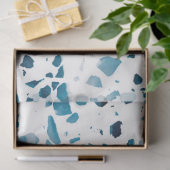 Papier Mousseline Abstrait Terrazzo Mosaic Marine et Motif bleu clai (Cadeau)