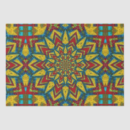 Papier Mousseline Abstraite hippie rouge jaune bleu ethnique Tribal (Recto)