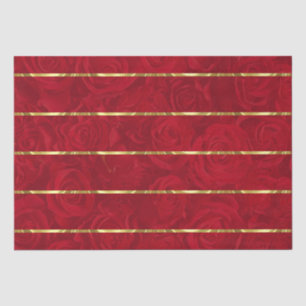 Papier Mousseline Accents or Roses rouges romantiques
