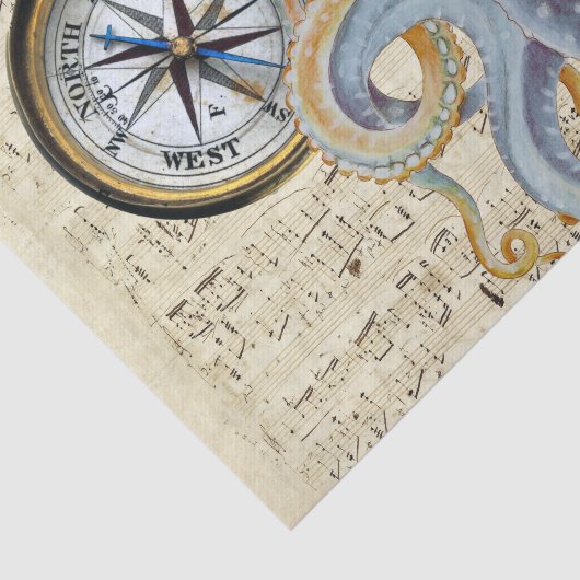 Papier Mousseline Acier Bleu Octopus Musique Compass (Détail)