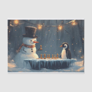 Papier Mousseline Adorable Snowman et Penguin Jouer aux échecs