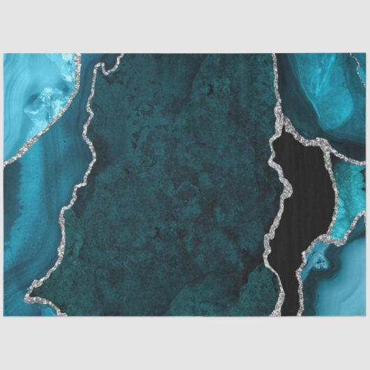 Papier Mousseline Agate de Parties scintillant turquoise bleu et arg (Recto)