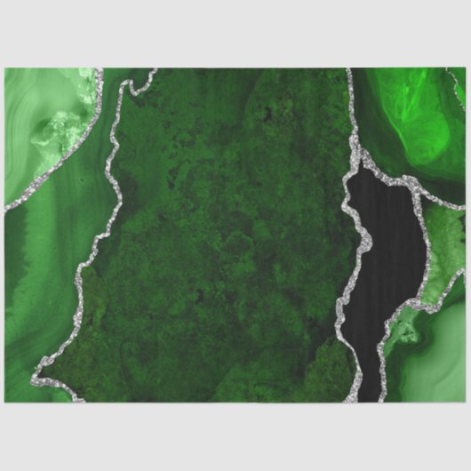Papier Mousseline Agate de Parties scintillant verte et argentée (Recto)