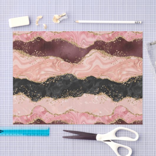 Papier Mousseline Agate de séquences noir et rose (Artisanat)
