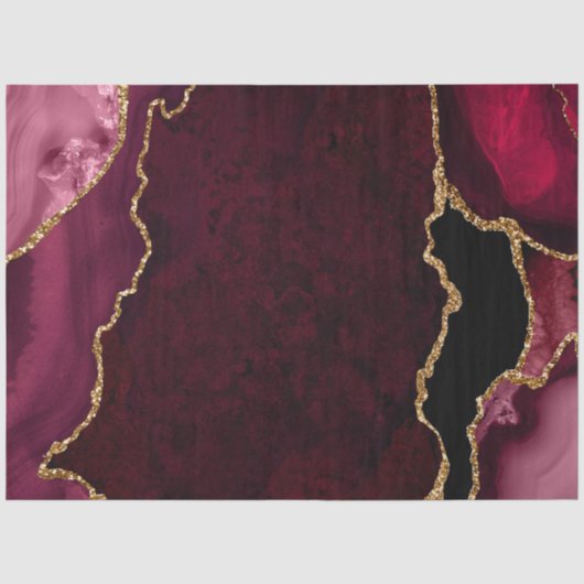 Papier Mousseline Agate Faux Pailleté Rouge et Or (Recto)