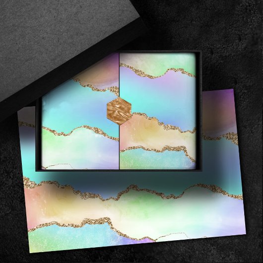 Papier Mousseline Agate Holo | Faux Iridescente Pastel Ombre Marble