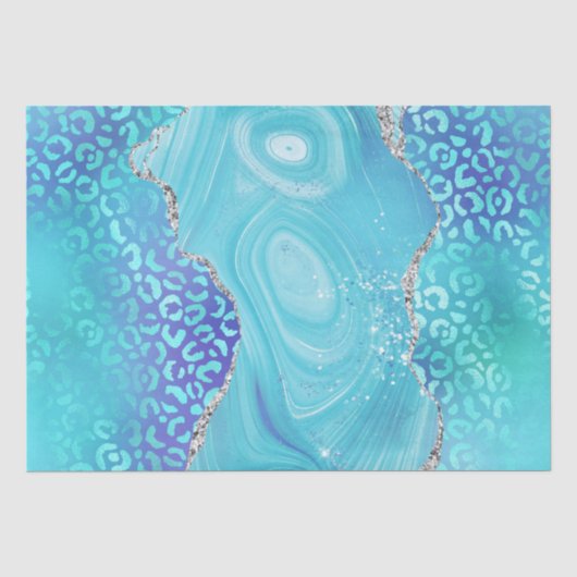 Papier Mousseline Agate Léopard Bleu | Pierre Abstraite Glamour (Recto)