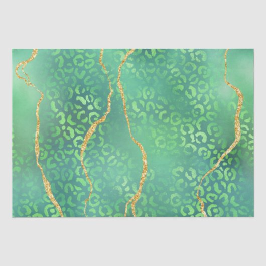 Papier Mousseline Agate Léopard Vert | Jungle Abstrait Glamour (Recto)