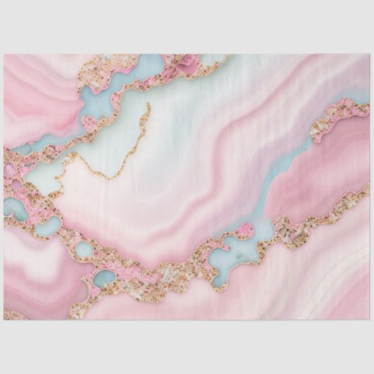 Papier Mousseline Agate Marble Moderne Blue Rose Gold Collection (Recto)