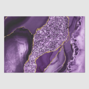 Papier Mousseline Agate océanique élégante violette et dorée paillet