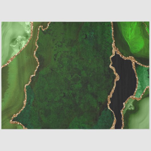 Papier Mousseline Agate Pailleté Faux Vert et Or (Recto)