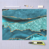 Papier Mousseline Agate Turquoise Blue Gold Parties scintillant Marb (Artisanat)
