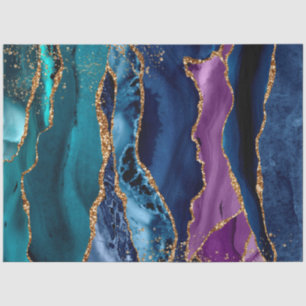 Papier Mousseline Agitation bleu/Turquoise/violet avec Veines Partie