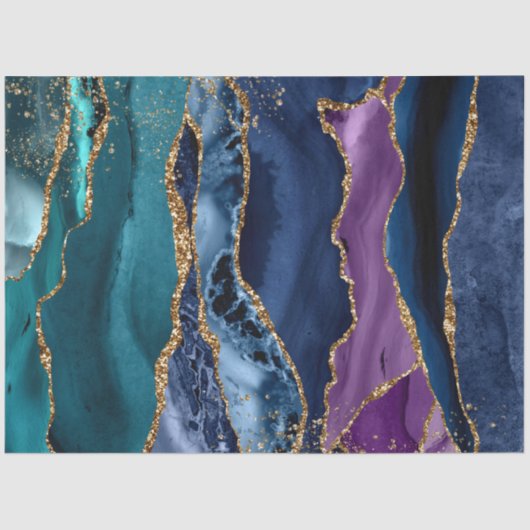 Papier Mousseline Agitation bleu/Turquoise/violet avec Veines Partie (Recto)