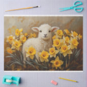 Papier Mousseline Agneau mignon avec jonquilles Jaune Peinture Décou (Artisanat)