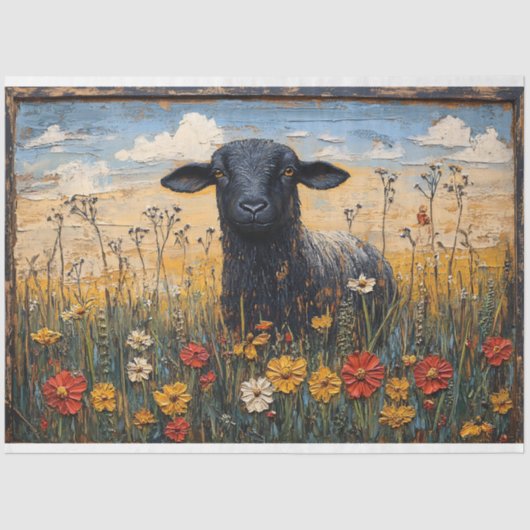 Papier Mousseline Agneau noir rustique avec découpage Art Fleur sauv (Recto)