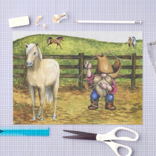 Papier Mousseline Agritourisme Cheval Cowboy Gnome Paysage (Artisanat)