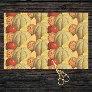 Papier Mousseline Agritourisme Chic Red Gold Cantaloupes et tomates