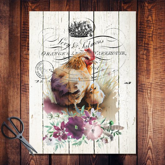 Papier Mousseline Agritourisme Floral Leghorn Poulets