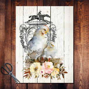 Papier Mousseline Agritourisme Floral White Leghorn Chickens