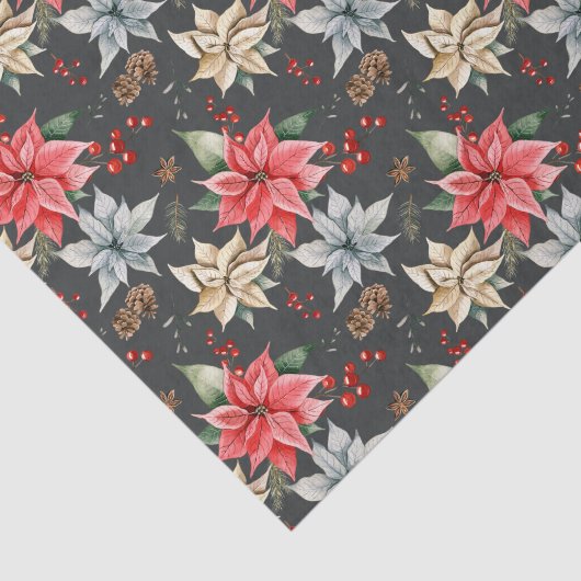 Papier Mousseline Agritourisme Poinsettia Aquarelle Foliing d'hiver (Détail)