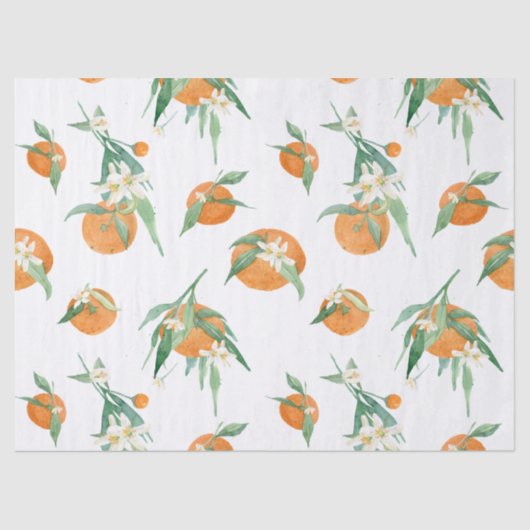 Papier Mousseline Agrumes orange n Blanc Floral Folial Aquarelle (Recto)