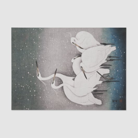 Papier Mousseline Aigrettes japonaises Grues Koson Neige d'hiver (Recto)