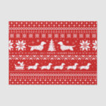 Papier Mousseline Aimer Joy Peace Wiener Dogs | Noël des Dachshunds<br><div class="desc">Motif de Noël rouge et blanc mignon et drôle avec un écureuil à cheval sur un traîneau tiré par Dachshunds. Amour, Joie À La Paix, Chiens Wiener. Faites vos cadeaux extra spécial avec ce papier de tissu motif de chandail de Noël festif. Coussin objets délicats ou accent un sac de...</div>