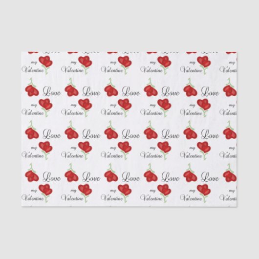 Papier Mousseline Aimez mes fleurs rouges de coeur de Valentine (Recto)