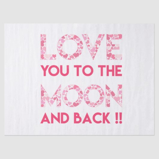 Papier Mousseline Aimez-vous à la lune - typographie rose de coeurs (Recto)