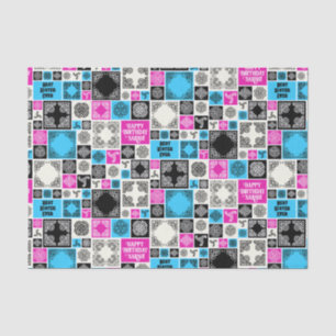 Papier Mousseline Ajouter Nom & Relation Anniversaire Magenta & Bleu