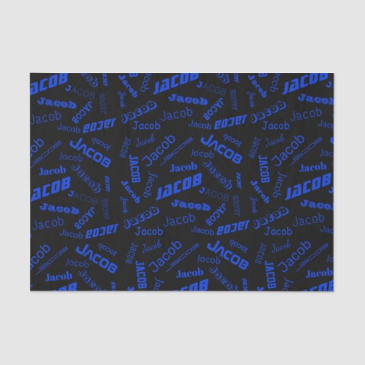 Papier Mousseline Ajouter un nom ou un mot | Bleu et noir (Recto)