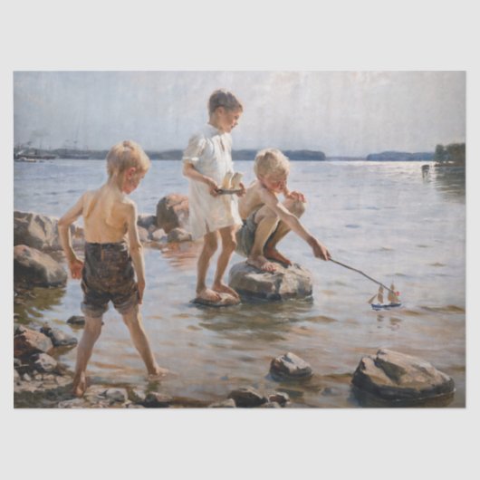 Papier Mousseline Albert Edelfeue - Les garçons jouent sur le rivage (Recto)