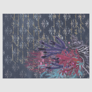Papier Mousseline Algues et poissons colorés sur la Découpage bleue