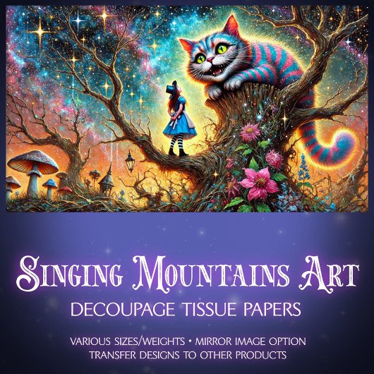 Papier Mousseline Alice and Cat Twilight Tree Talk Decoupage