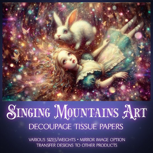 Papier Mousseline Alice and White Rabbit Dreamy Descent Decoupage