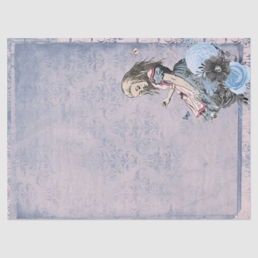 Papier Mousseline Alice au pays des merveilles Découpage floral bleu (Recto)