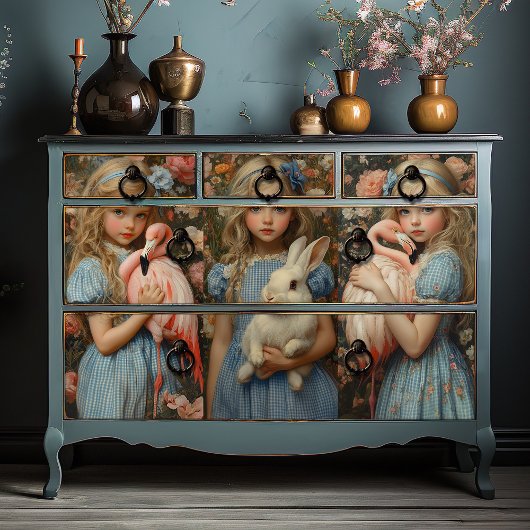 Papier Mousseline Alice au pays des merveilles Flamant rose de lapin