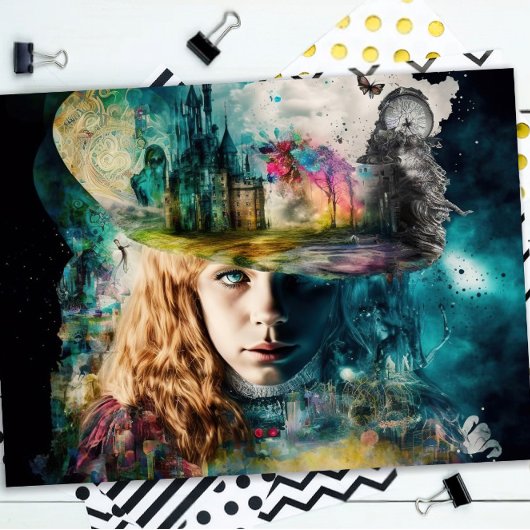 Papier Mousseline Alice au pays des merveilles | Horloge et ligne aé