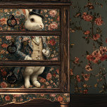 Papier Mousseline Alice au pays des merveilles Lapin blanc<br><div class="desc">Chinoiserie victorienne Whimsical Livre blanc Rabbit | Décor Du Mobilier De Storybook. Ce papier de tissu montre une version réfléchie du lapin blanc debout contre un arrière - plan vintage de chinoiserie victorienne. Il est habillé d’un gilet de taille bien plaqué et tenant sa montre de poche classique, mais ici...</div>