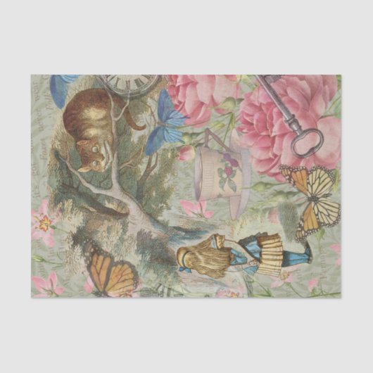 Papier Mousseline Alice Cheshire Chat Wonderland Tree Garden (Recto)