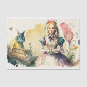 Papier Mousseline Alice dans l'aquarelle du pays des merveilles