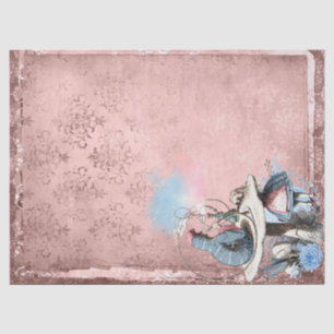 Papier Mousseline Alice de chenille rose et bleu au pays des merveil