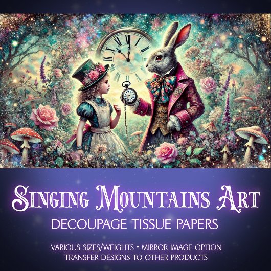 Papier Mousseline Alice et le lapin blanc Wonderland Horloges Découp