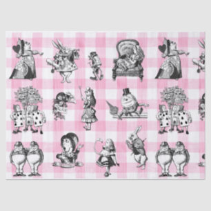 Papier Mousseline Alice In Wonderland, en vichy rose et blanc