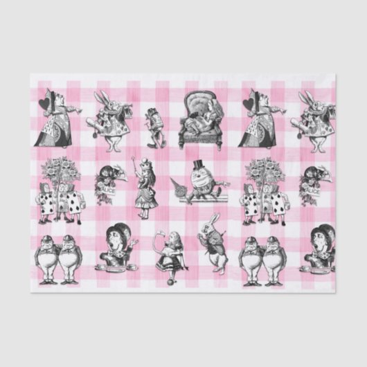 Papier Mousseline Alice In Wonderland, en vichy rose et blanc (Recto)
