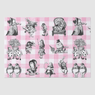 Papier Mousseline Alice In Wonderland, en vichy rose et blanc