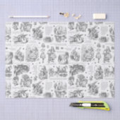 Papier Mousseline Alice in Wonderland Grey White Toile Citations (Artisanat)