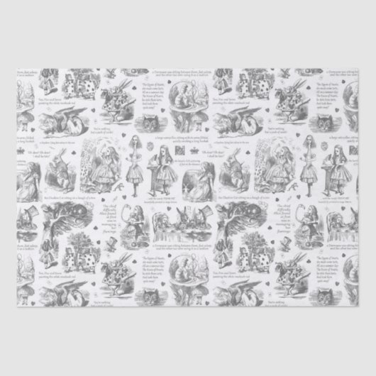 Papier Mousseline Alice in Wonderland Grey White Toile Citations (Recto)
