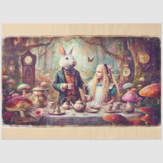 Papier Mousseline Alice & Rabbit Storybook Tea Party Decoupage (Recto)